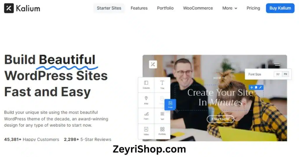 Kalium theme homepage
